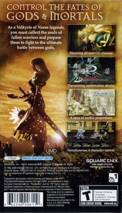 Valkyrie Profile: Lenneth back of case for PlayStation Portable (PSP) role-playing game