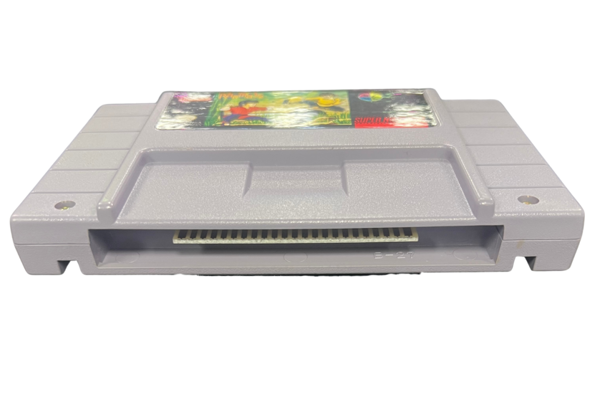 Ranma 1/2 Hard Battle Super Nintendo Entertainment System SNES for retro video game enthusiasts featuring anime inspired fighting gameplay one on one martial arts battles colorful character roster special moves competitive action classic 16 bit graphics and collectible gaming appeal bottom cartidge