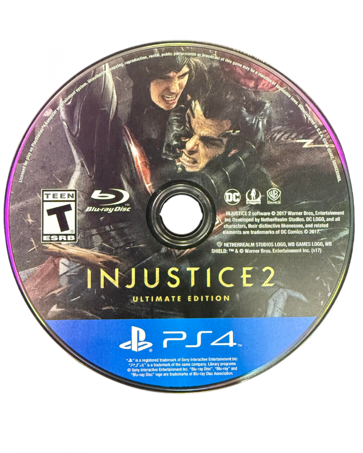 Injustice 2 Ultimate Edition PS4 fighting game featuring DC Comics superheroes and villains cinematic story mode customizable gear system all DLC characters competitive multiplayer modes and intense one on one combat by NetherRealm Studios disc