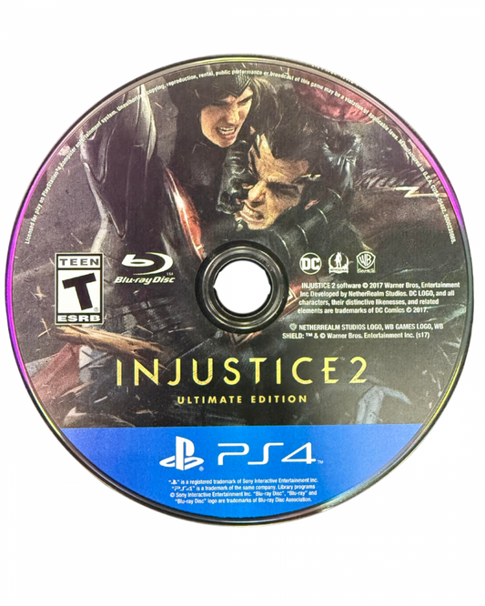 Injustice 2 Ultimate Edition PS4 fighting game featuring DC Comics superheroes and villains cinematic story mode customizable gear system all DLC characters competitive multiplayer modes and intense one on one combat by NetherRealm Studios disc