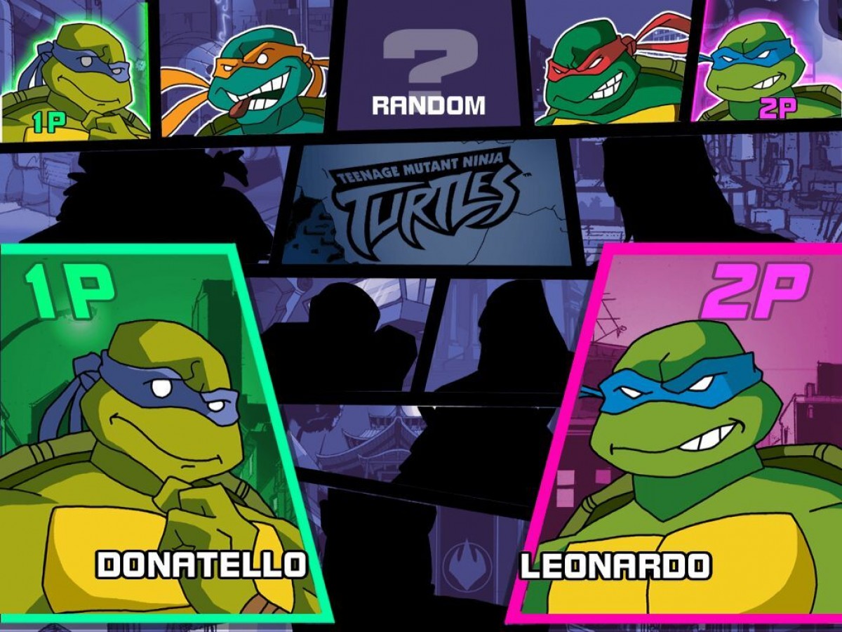 Teenage Mutant Ninja Turtles TMNT Platinum Hits Xbox classic arcade beat em up game four player cooperative brawler featuring Leonardo Donatello Michelangelo Raphael and villains Shredder Krang main menu character select