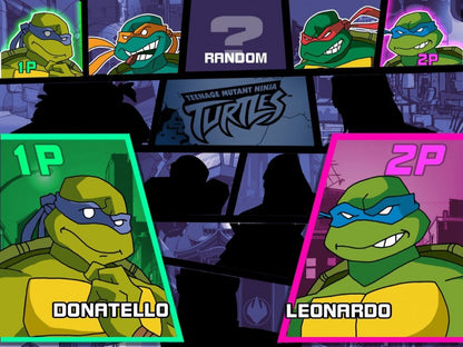 Teenage Mutant Ninja Turtles TMNT Platinum Hits Xbox classic arcade beat em up game four player cooperative brawler featuring Leonardo Donatello Michelangelo Raphael and villains Shredder Krang main menu character select