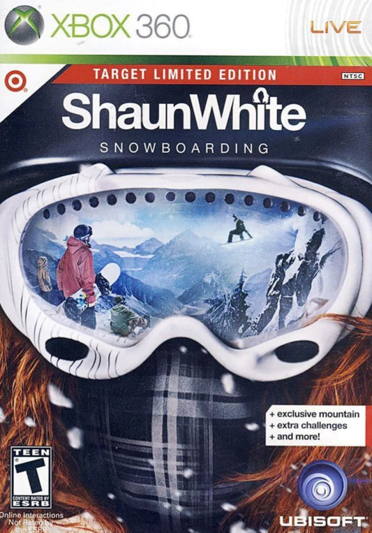 Shaun White Snowboarding Target Limited Edition Xbox 360 for sports video game fans featuring realistic snowboarding gameplay open mountain exploration freestyle tricks competitive events multiplayer modes authentic winter environments career progression Ubisoft action sports experience collectible gaming appeal front cover art