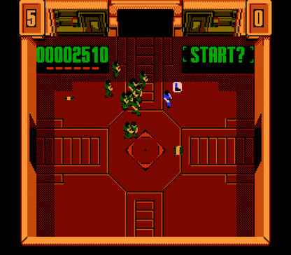 Smash TV cartridge for the Nintendo Entertainment System featuring 8 bit top down twin stick shooter action with intense arcade style gameplay futuristic arenas and hordes of enemies gameplay 