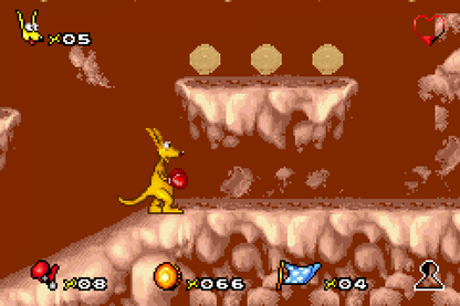 Kao the Kangaroo Game Boy Advance GBA video game featuring platforming adventure gameplay kangaroo character exploration colorful environments enemy battles jumping challenges collectible items and classic handheld action retro video game collection collectible gaming appeal gameplay