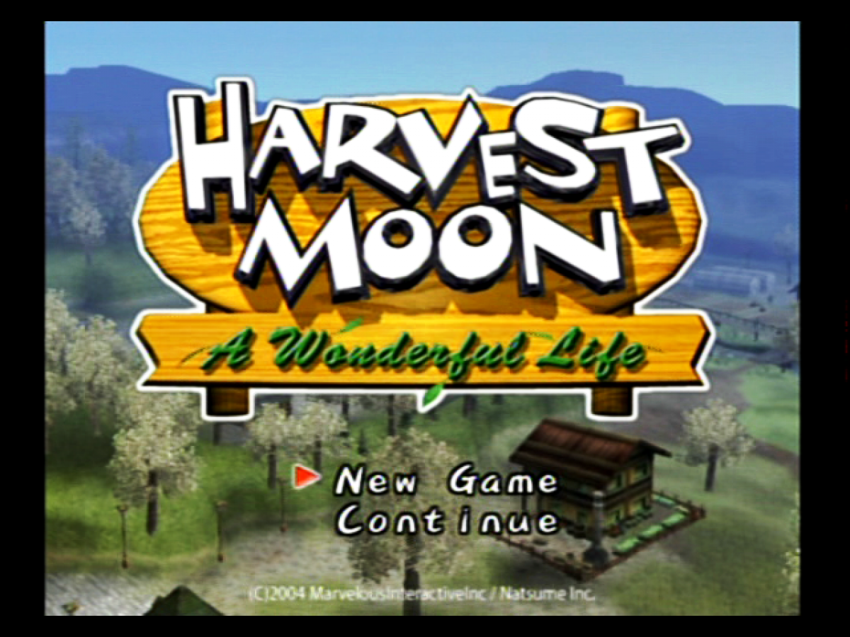 Harvest Moon: A Wonderful Life [Player's Choice] start screen for GameCube (GC) farming life simulation role-playing video game