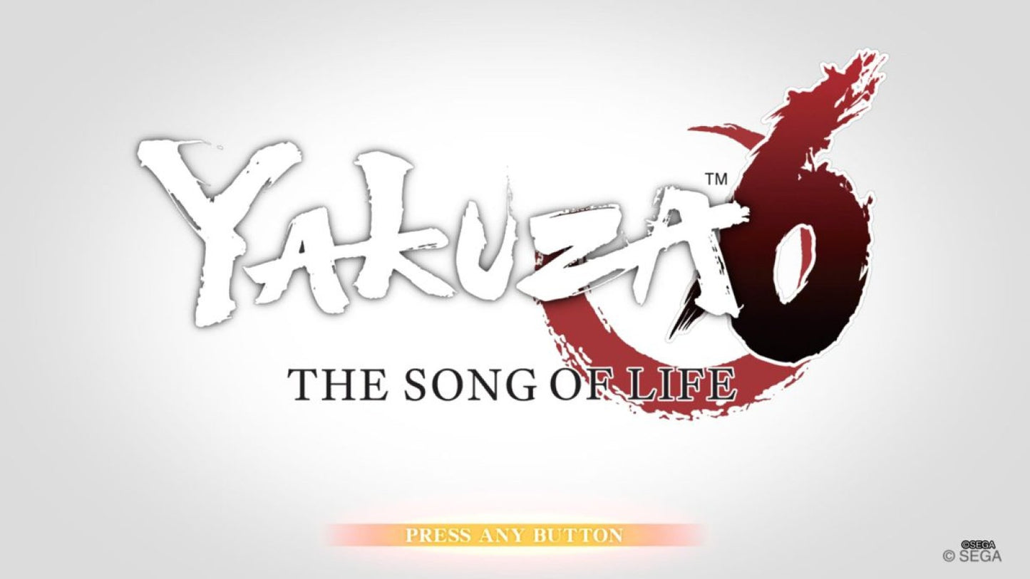 Yakuza 6: The Song of Life – PlayStation 4 (PS4) video game title screen, action-adventure role-playing game.