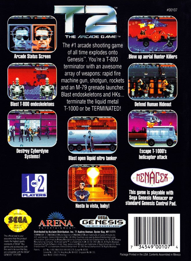 T2: The Arcade Game back cover art for Sega Genesis (GEN) video game