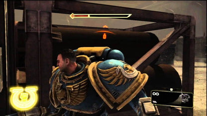 Warhammer 40 000 Space Marine PlayStation 3 PS3 video game featuring third person action shooter gameplay Space Marine combat Ultramarines battles Ork enemies weapon attacks melee combat futuristic war environments campaign missions and classic PlayStation 3 gameplay retro video game collection collectible gaming appeal gameplay