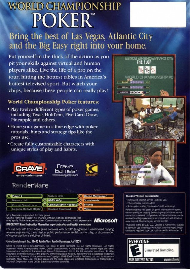 World Championship Poker back cover art for Xbox (XBOX) video game