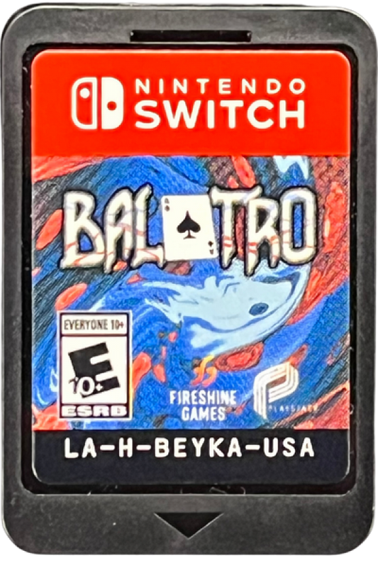 Balatro Nintendo Switch inspired design featuring roguelike deck building card game aesthetic strategic poker inspired mechanics powerful joker combinations score chasing progression addictive indie gameplay stylish modern presentation cartridge