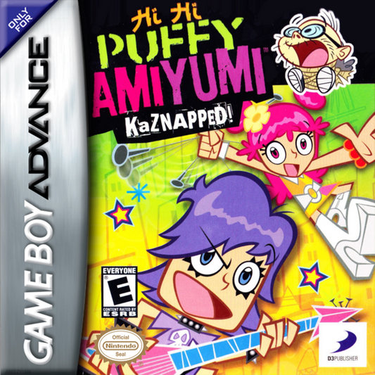 Game Boy Advance game cartridge for 'Hi Hi Puffy AmiYumi: KaZnapped!' with colorful characters and text.
