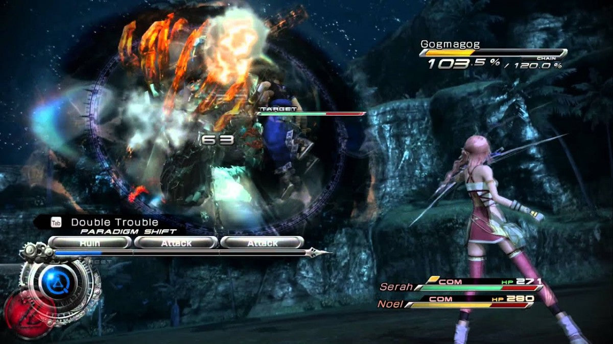Retro Final Fantasy XIII 2 PS3 inspired design featuring futuristic JRPG fantasy aesthetic HD era time travel adventure Lightning and Serah sci fi worlds cinematic storytelling fast paced battle system nostalgic Square Enix role playing presentation gameplay