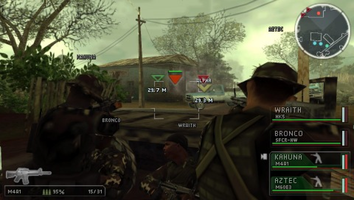 SOCOM U.S. Navy SEALs Tactical Strike PlayStation Portable PSP video game, tactical strategy action, squad-based military gameplay, handheld console title gameplay screenshot