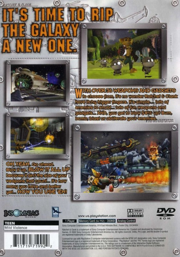 Ratchet and Clank PS2 PlayStation 2 action platformer game retro video game back of case Greatest Hits edition
