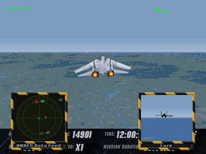 Top Gun Fire at Will game for the PlayStation featuring combat flight simulation gameplay with jet dogfights mission based objectives and cinematic action inspired by the Top Gun franchise gameplay