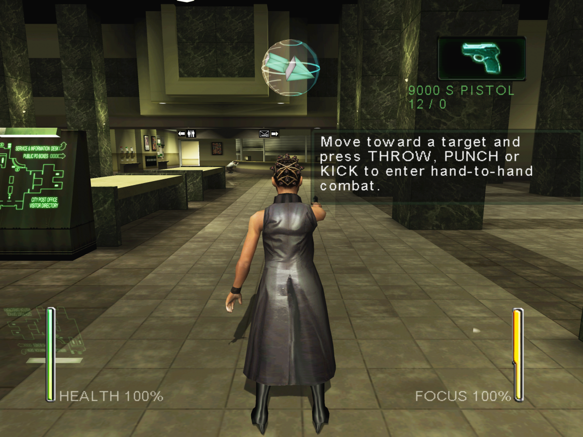 Enter the Matrix Xbox video game, action adventure, third-person shooter, sci-fi gameplay, movie tie-in, classic console title gameplay screenshot
