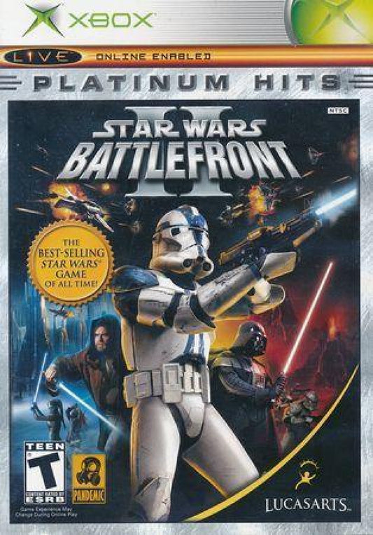 Star Wars Battlefront II Platinum Hits Xbox action shooter video game cover art.