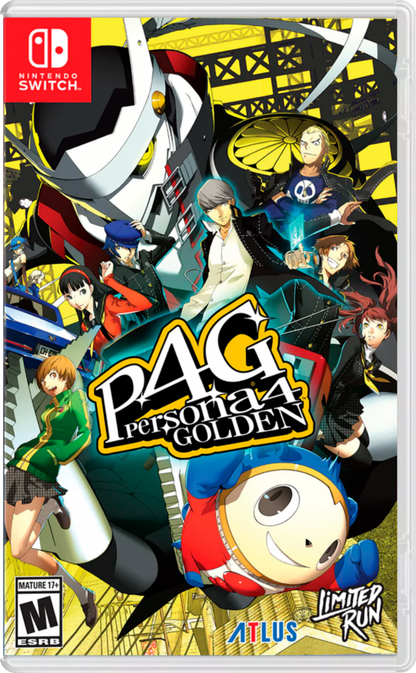 Persona 4 Golden Limited Run #214 SDCC Foil Nintendo Switch NS video game featuring role playing gameplay high school life simulation dungeon exploration turn based combat social links character development mystery storyline and memorable Persona characters limited edition collectible release Nintendo Switch gaming video game collection cover art