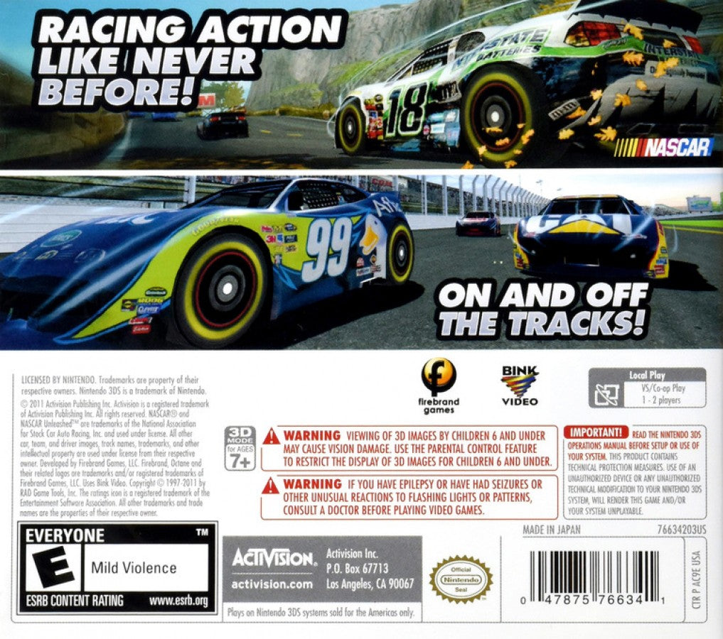 NASCAR Unleashed back of case for Nintendo 3DS (3DS) racing video game