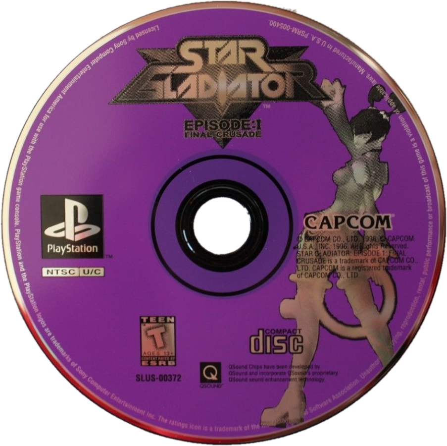 Star Gladiator Episode I Final Crusade PlayStation PS1 for 3D fighting video game fans featuring futuristic martial arts combat multiple playable characters weapon based battles powerful special attacks sci fi arenas fast paced arcade action challenging opponents classic Capcom fighting gameplay collectible gaming appeal disc
