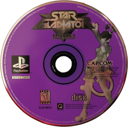 Star Gladiator Episode I Final Crusade PlayStation PS1 for 3D fighting video game fans featuring futuristic martial arts combat multiple playable characters weapon based battles powerful special attacks sci fi arenas fast paced arcade action challenging opponents classic Capcom fighting gameplay collectible gaming appeal disc
