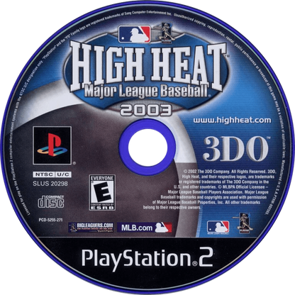 High Heat Baseball 2003 PS2 Sony PlayStation 2 baseball sports simulation game realistic pitching hitting mechanics MLB licensed teams season mode franchise gameplay deep baseball strategy gameplay 3DO sports title retro gaming PlayStation 2 software video game title disc