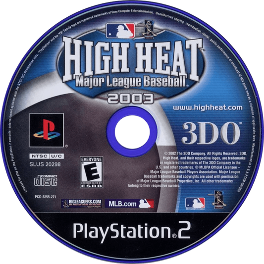 High Heat Baseball 2003 PS2 Sony PlayStation 2 baseball sports simulation game realistic pitching hitting mechanics MLB licensed teams season mode franchise gameplay deep baseball strategy gameplay 3DO sports title retro gaming PlayStation 2 software video game title disc