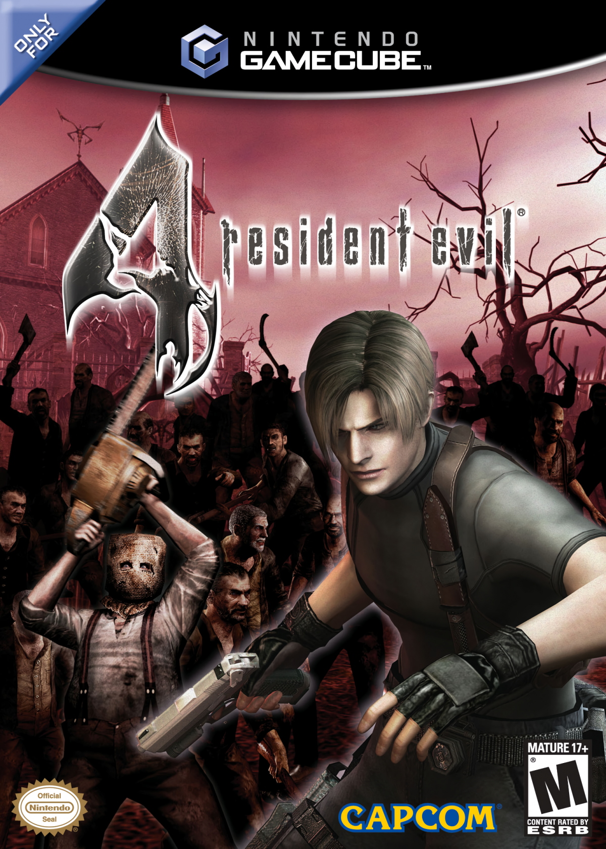 Resident Evil 4 GameCube GC video game, survival horror, third-person action, classic Capcom title, Nintendo GameCube release cover art 