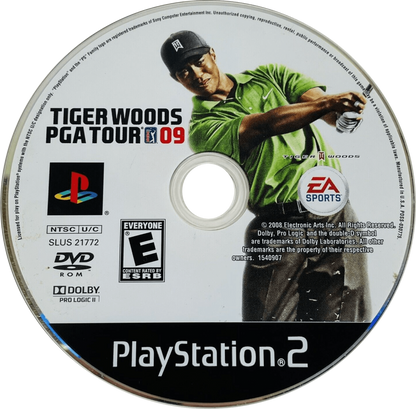 Tiger Woods PGA Tour 09 – PlayStation 2 (PS2) video game disc, golf sports simulation.