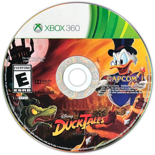 DuckTales Remastered Xbox 360 for retro video game enthusiasts featuring classic side scrolling platforming gameplay hand drawn animated visuals Scrooge McDuck treasure hunting adventures cane pogo mechanics colorful Disney worlds nostalgic action platforming and collectible gaming appeal disc