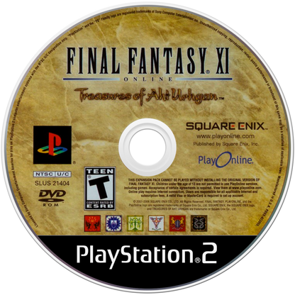 Final Fantasy XI Online Treasures of Aht Urhgan PS2 PlayStation 2 MMORPG online role playing game expansion fantasy adventure Square Enix party based combat retro video game disc