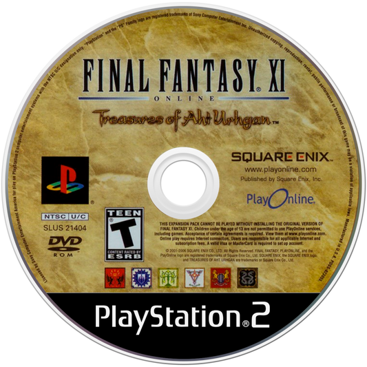 Final Fantasy XI Online Treasures of Aht Urhgan PS2 PlayStation 2 MMORPG online role playing game expansion fantasy adventure Square Enix party based combat retro video game disc