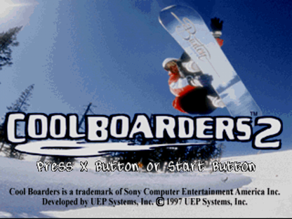 Cool Boarders 2 title screen for PlayStation 1 (PS1) video game