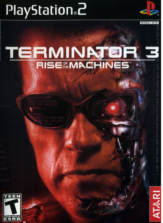 Terminator 3 Rise of the Machines PS2 Sony PlayStation 2 action shooter game third person combat sci fi Terminator movie tie in robotic enemies futuristic weapons driving missions story campaign retro gaming PlayStation 2 software video game title cove art