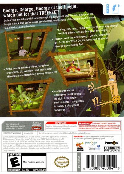 George of the Jungle and the Search for the Secret – Nintendo Wii (Wii) action-adventure platformer back of case for video game