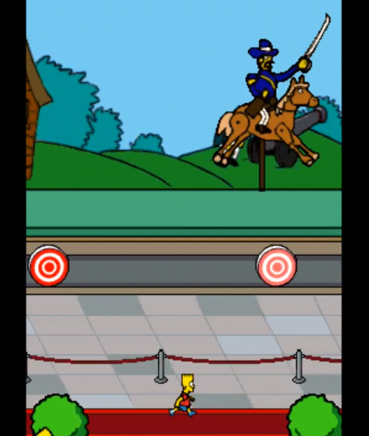 The Simpsons Game Nintendo DS action-platformer parody video game tropes Homer Marge Bart Lisa Maggie four playable characters touch screen minigames original voice actors gameplay