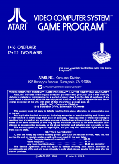 Space Invaders back cover art for Atari 2600 (2600) video game