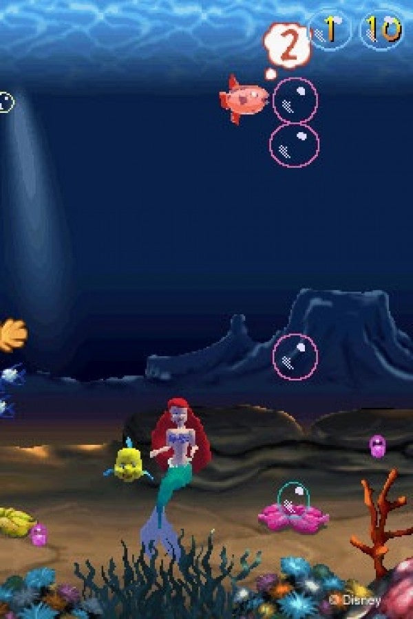 Disney’s The Little Mermaid Ariel’s Undersea Adventure Nintendo DS video game, action platformer, underwater adventure gameplay, family-friendly handheld console title gameplay screenshot