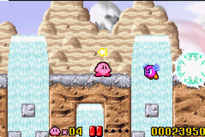 Kirby: Nightmare in Dreamland gameplay for Game Boy Advance game only featuring classic side-scrolling platformer action and colorful Kirby gameplay 