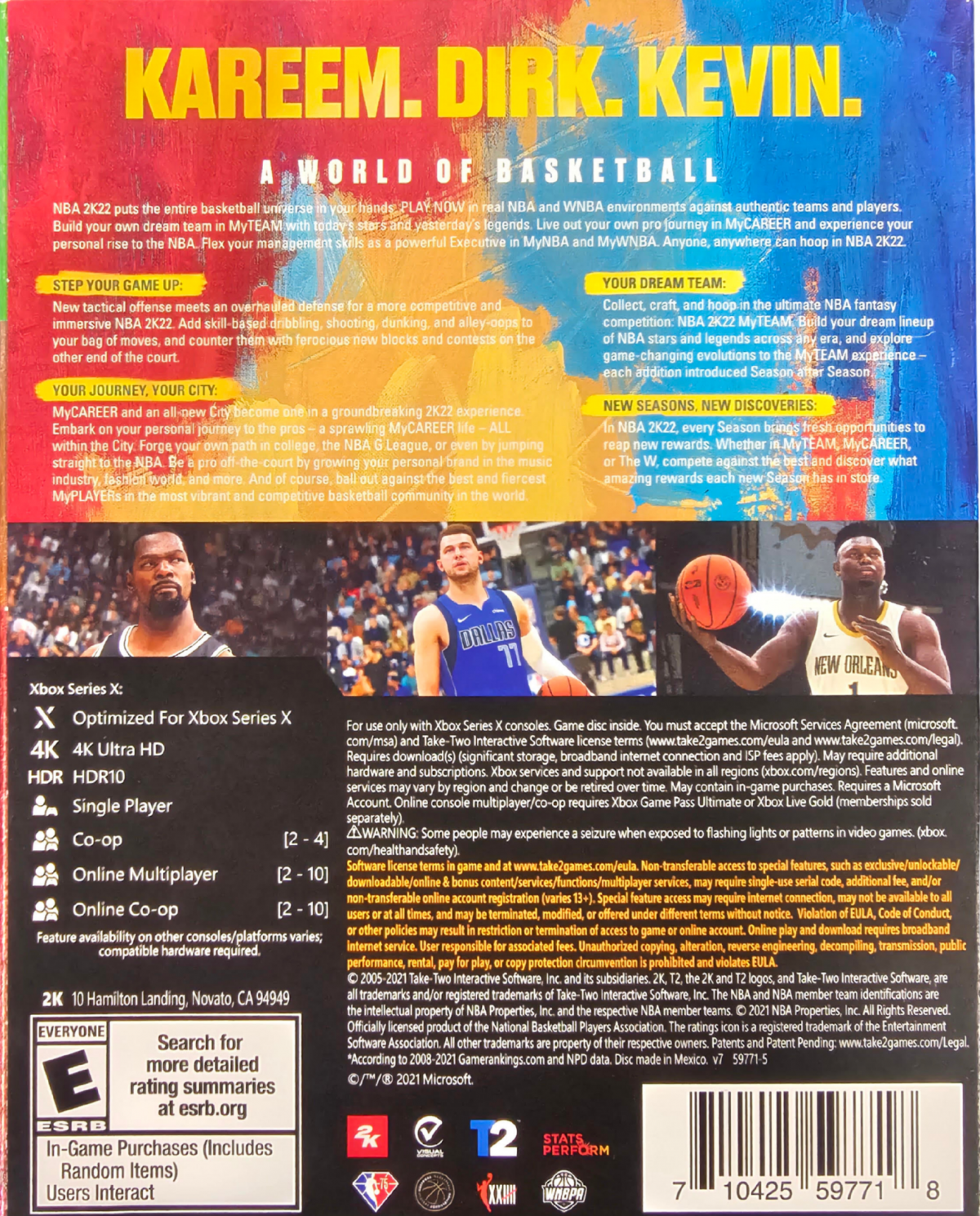 NBA 2K22 75th Anniversary Edition Xbox Series X XSX for basketball sports video game fans featuring NBA legends and current stars MyCAREER MyTEAM MyNBA online multiplayer realistic gameplay enhanced graphics exclusive 75th Anniversary Edition content collectible gaming appeal back cover art