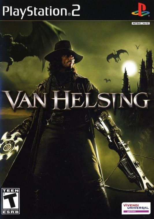 Van Helsing for PlayStation 2 action adventure hack and slash game based on the Universal monster film featuring Dracula werewolves gothic horror combat campaign mode front cover