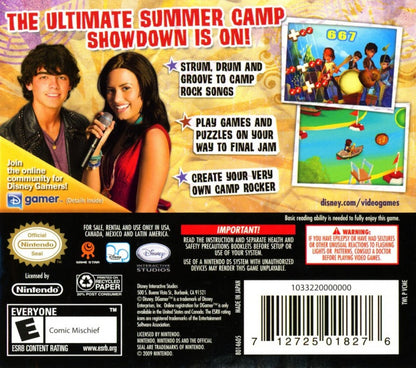 Camp Rock The Final Jam for Nintendo DS (DS), back of case for a retro video game featuring rhythm-based gameplay, music performance challenges, mini-games, character customization, and movie-inspired musical adventure
