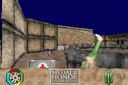 Medal of Honor Underground for Game Boy Advance, gameplay for a first-person shooter video game with World War II combat, mission-based gameplay, stealth elements, and military action