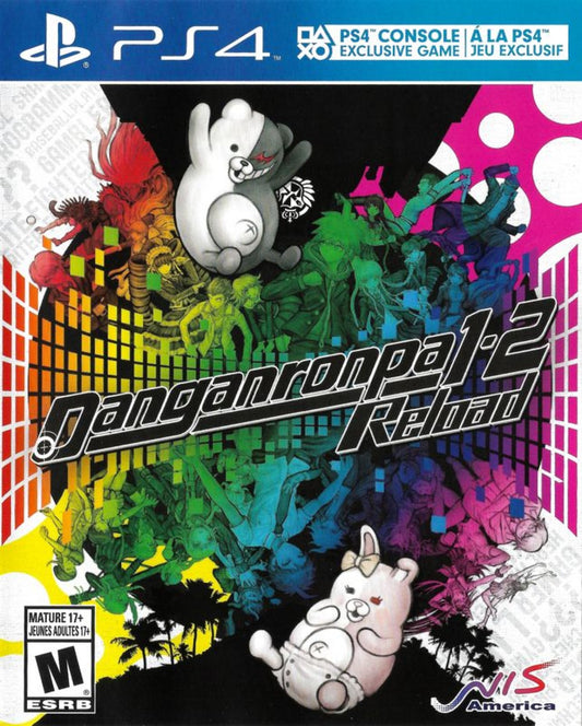Danganronpa 1-2 Reload – PlayStation 4 (PS4) video game cover image, mystery visual novel by Spike Chunsoft