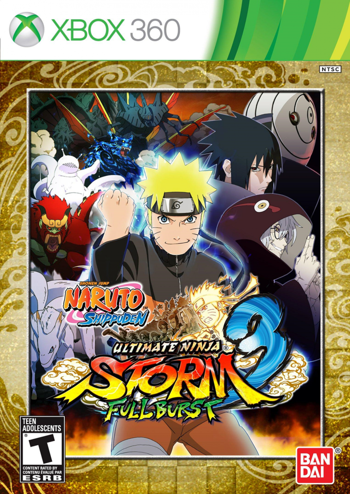 Naruto Shippuden Ultimate Ninja Storm 3 Full Burst Xbox 360 X360 anime fighting game featuring Naruto Uzumaki ninja battles chakra attacks special jutsu cinematic boss fights versus mode expanded Full Burst content and collectible Naruto gaming appeal front cover