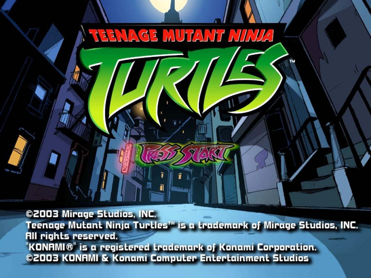 Teenage Mutant Ninja Turtles TMNT Platinum Hits Xbox classic arcade beat em up game four player cooperative brawler featuring Leonardo Donatello Michelangelo Raphael and villains Shredder Krang main menu title screen
