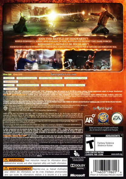 Harry Potter and the Deathly Hallows – Part 2 for Xbox 360 action adventure game based on the final Harry Potter film third person combat spells Hogwarts battle fantasy movie tie in back cover art
