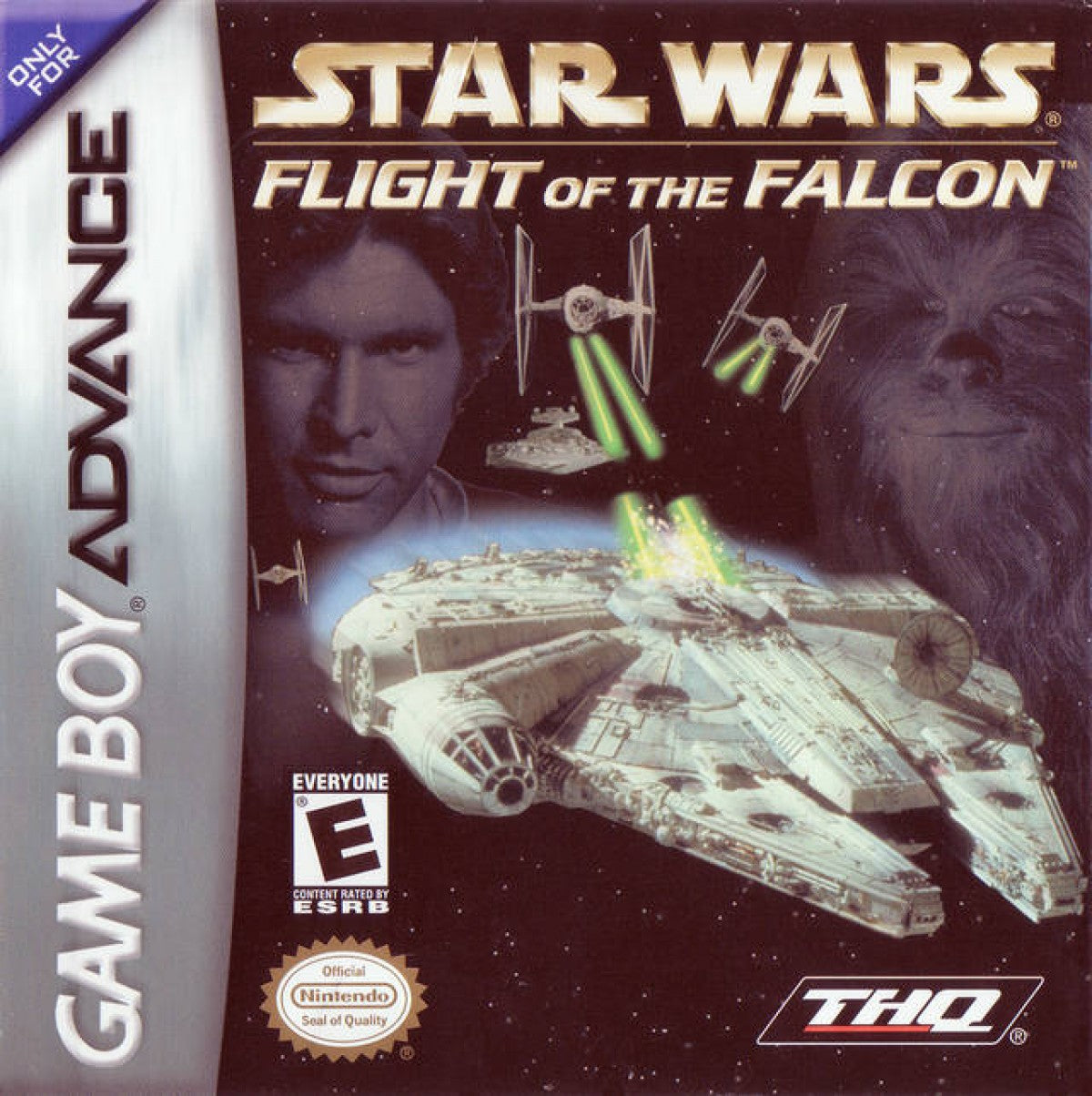 Star Wars: Flight of the Falcon for Game Boy Advance with fast-paced Millennium Falcon space combat action front cover