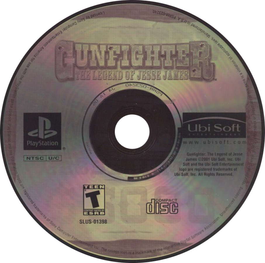 Gunfighter: The Legend of Jesse James retro western action shooter game for PlayStation 1 (PS1) disc